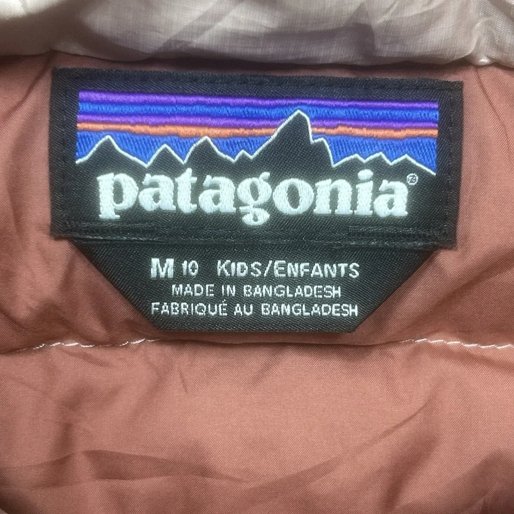 Patagonia Down Sweater Girls M (10) Pink Full Zip Puffer Jacket Outdoor *SPOTS